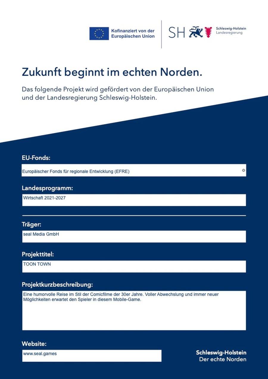 EFRE / Schleswig-Holstein funding notice for project Toon Town